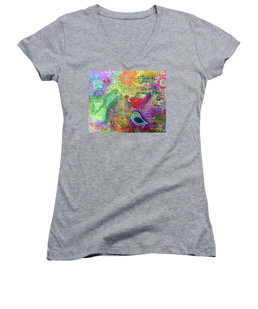 Bird Women's V-Neck featuring the painting Friends Always Together by Claire Bull