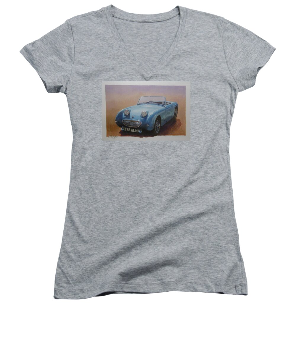 Car Women's V-Neck featuring the painting Frogeye by Mike Jeffries