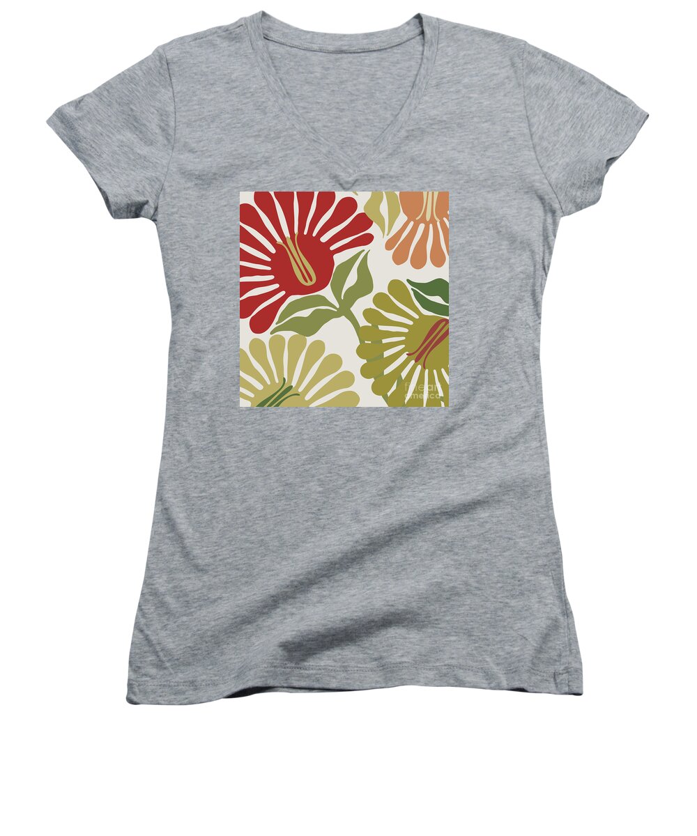 Flower Pattern Women's V-Neck featuring the painting Frond Flowers by Mindy Sommers