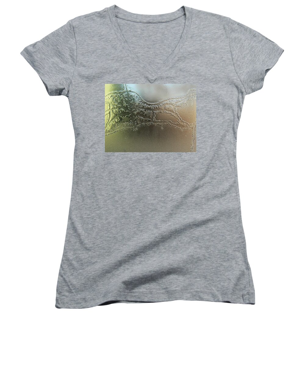 Frostwork Women's V-Neck featuring the photograph Frostwork - Sumerian hunting scene, or what you will by Attila Meszlenyi
