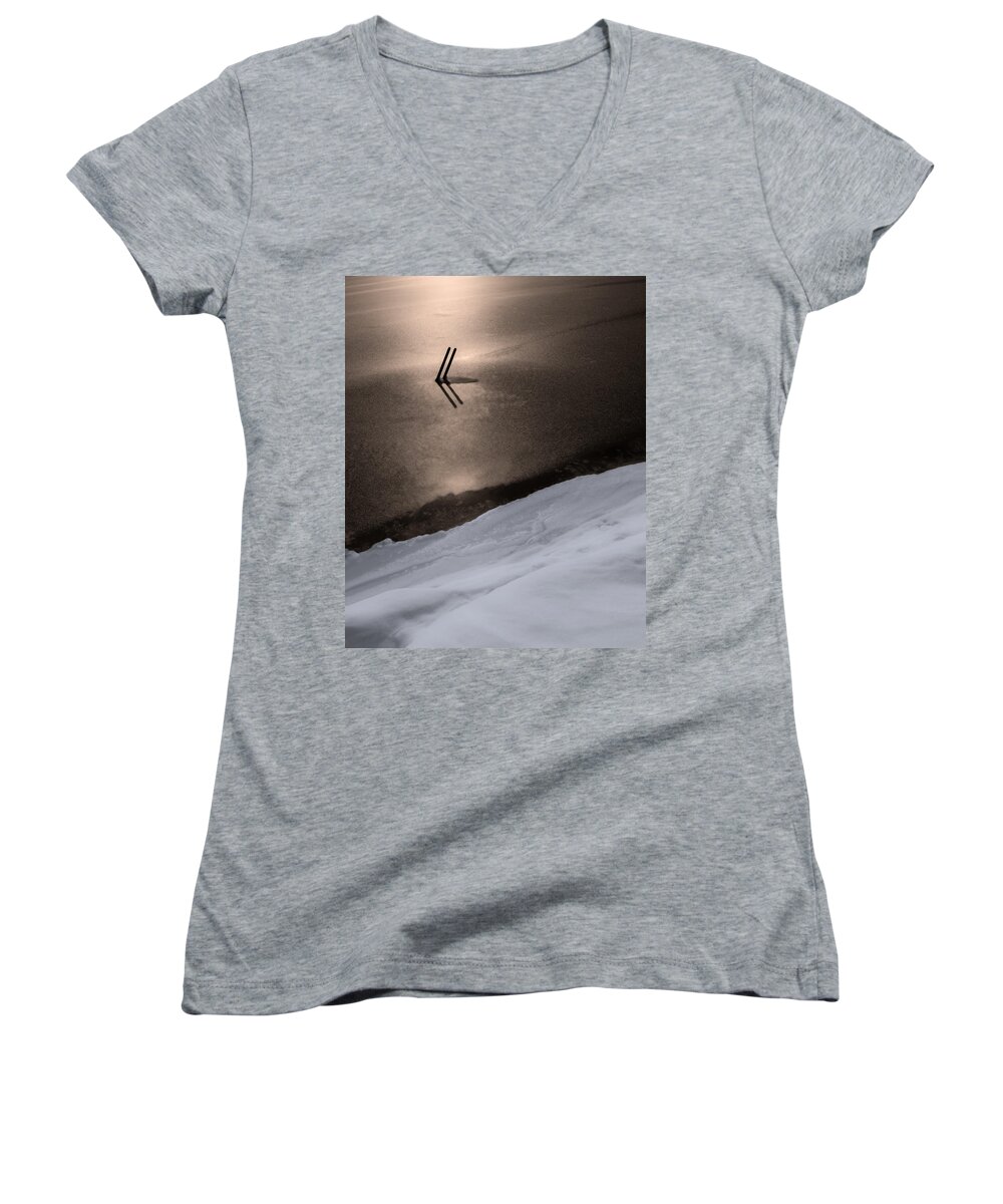 Lake Women's V-Neck featuring the photograph Frozen in Time by Don Spenner