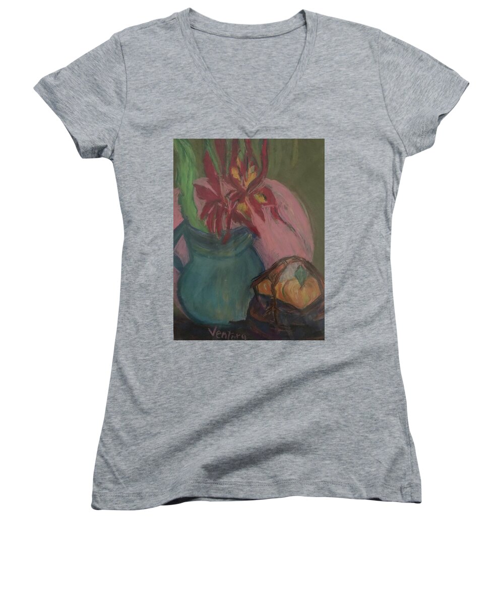 Fruits Women's V-Neck featuring the painting Fruit Basket by Clare Ventura