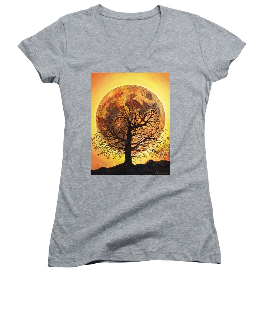 Moon Women's V-Neck featuring the painting Full Moonrise. by Douglas Castleman