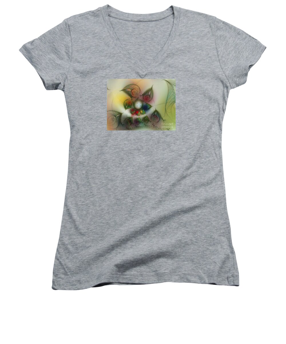 Delicate Women's V-Neck featuring the digital art Fun With Gardening by Karin Kuhlmann