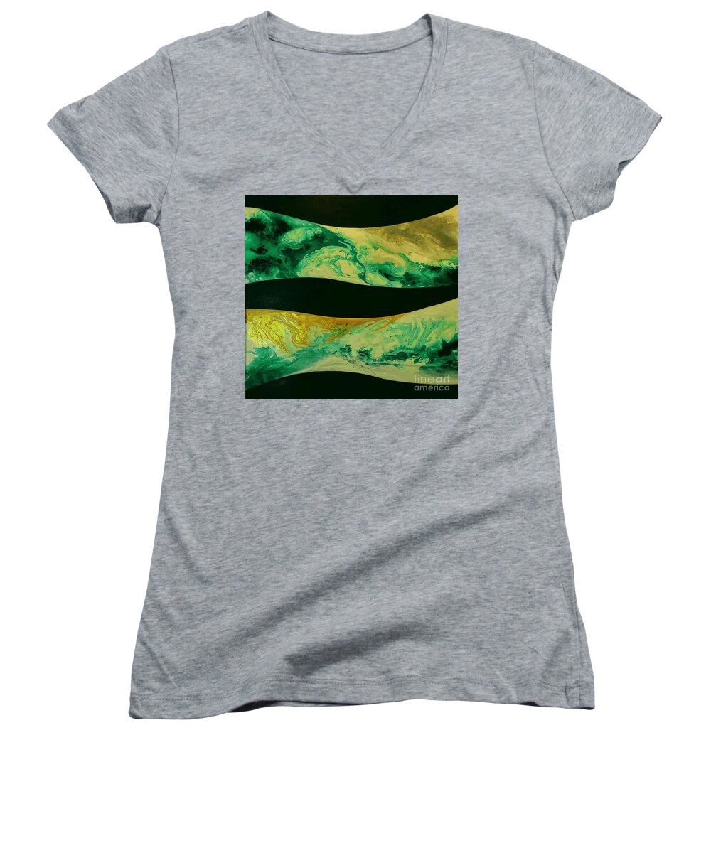 Light Women's V-Neck featuring the painting Gaia nocturne by Kumiko Mayer