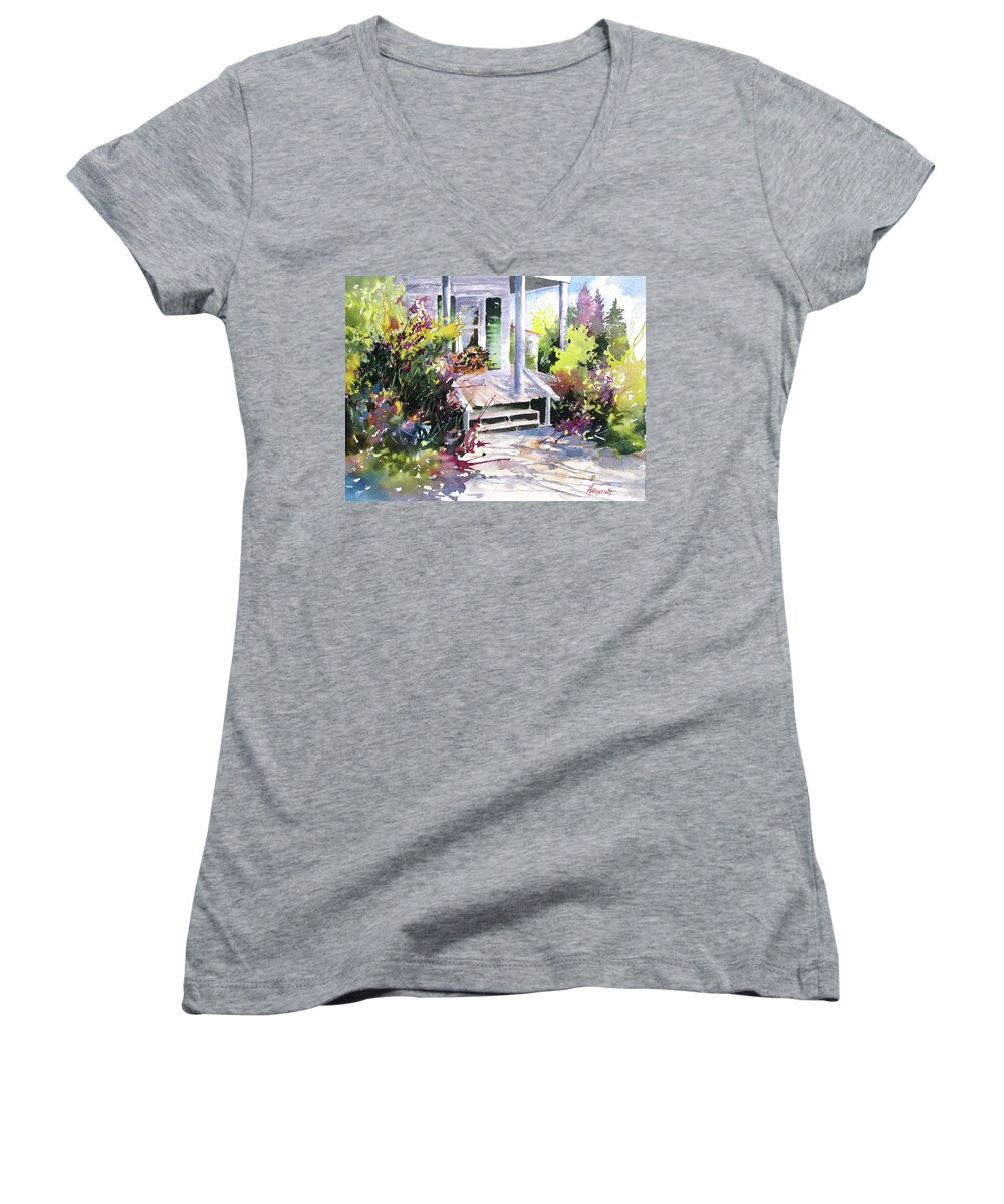 Landscape Women's V-Neck featuring the painting Galveston Welcome by Rae Andrews