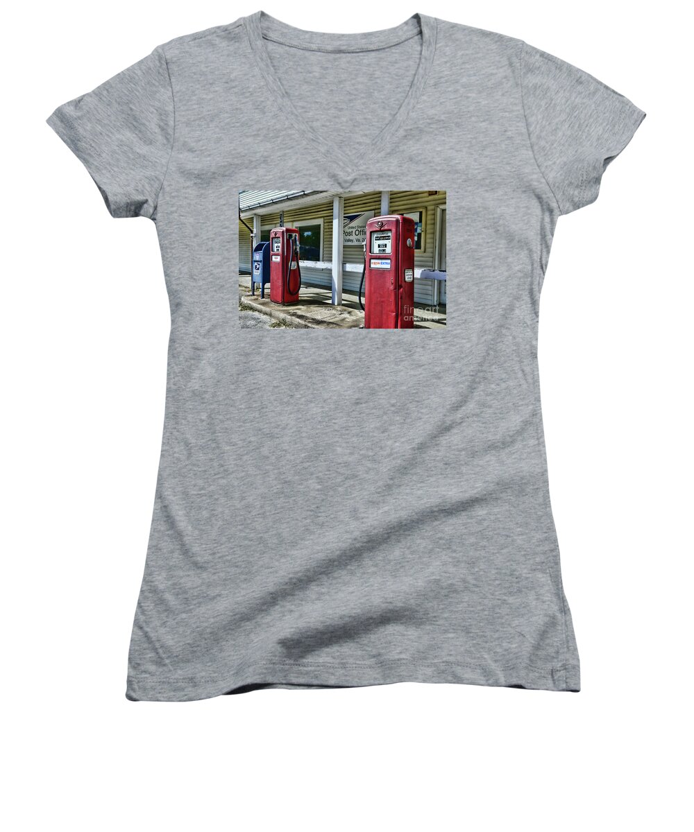 Paul Ward Women's V-Neck featuring the photograph Gas and Mail 1 by Paul Ward
