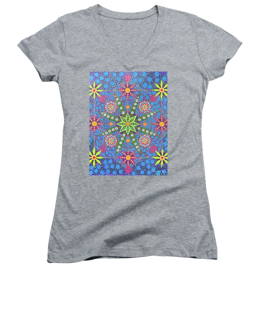 Ayahuasca Women's V-Neck featuring the painting Geometry of an Arkana by Howard Charing