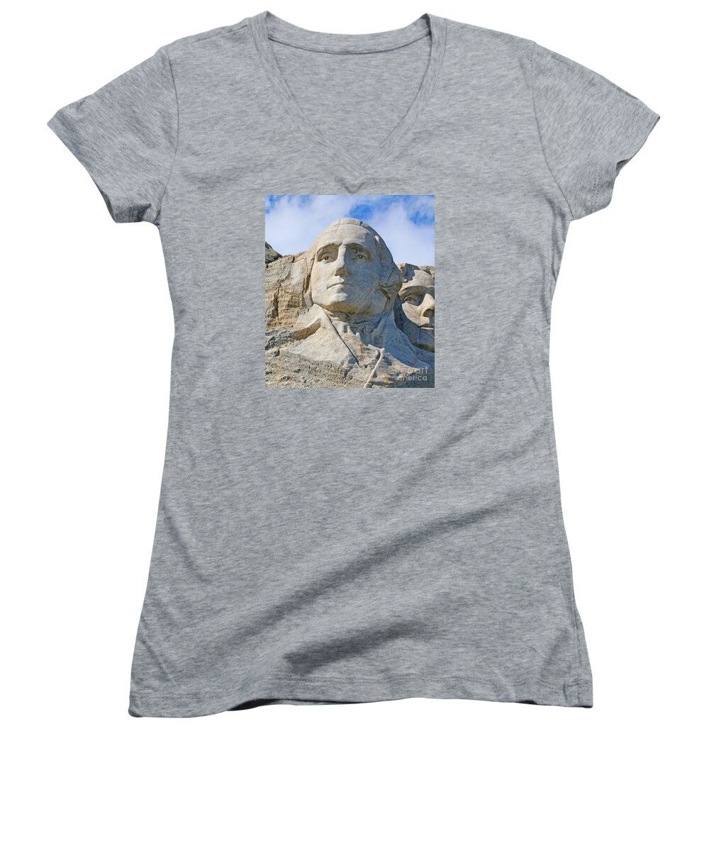 Mount Rushmore Women's V-Neck featuring the photograph George Washington 8846 by Jack Schultz