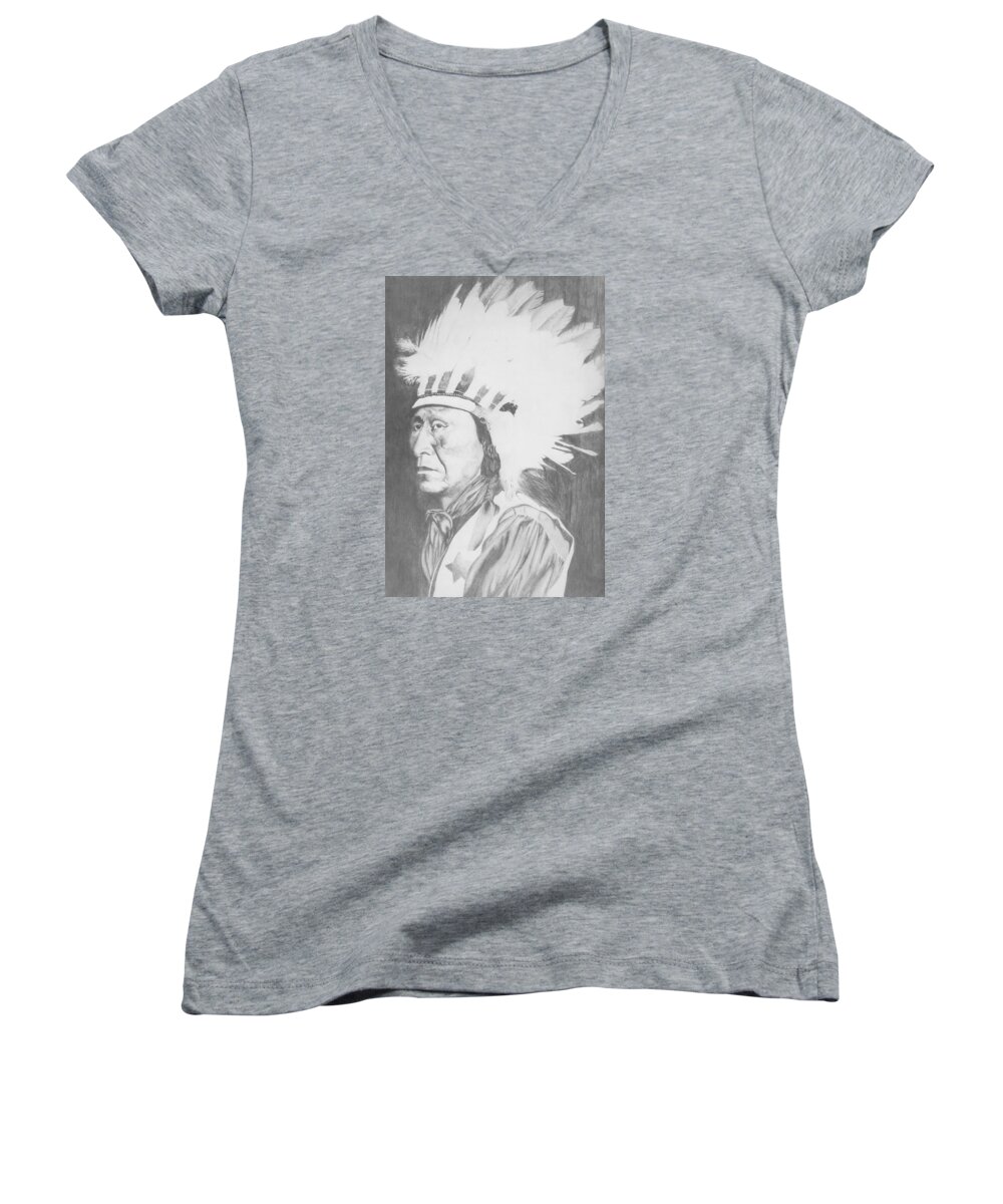 Geronimo Women's V-Neck featuring the drawing Geronimo by Brian Kinney