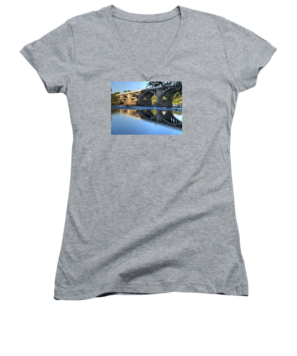 Gervais Street Women's V-Neck featuring the photograph Gervais Street Bridge-1 by Charles Hite