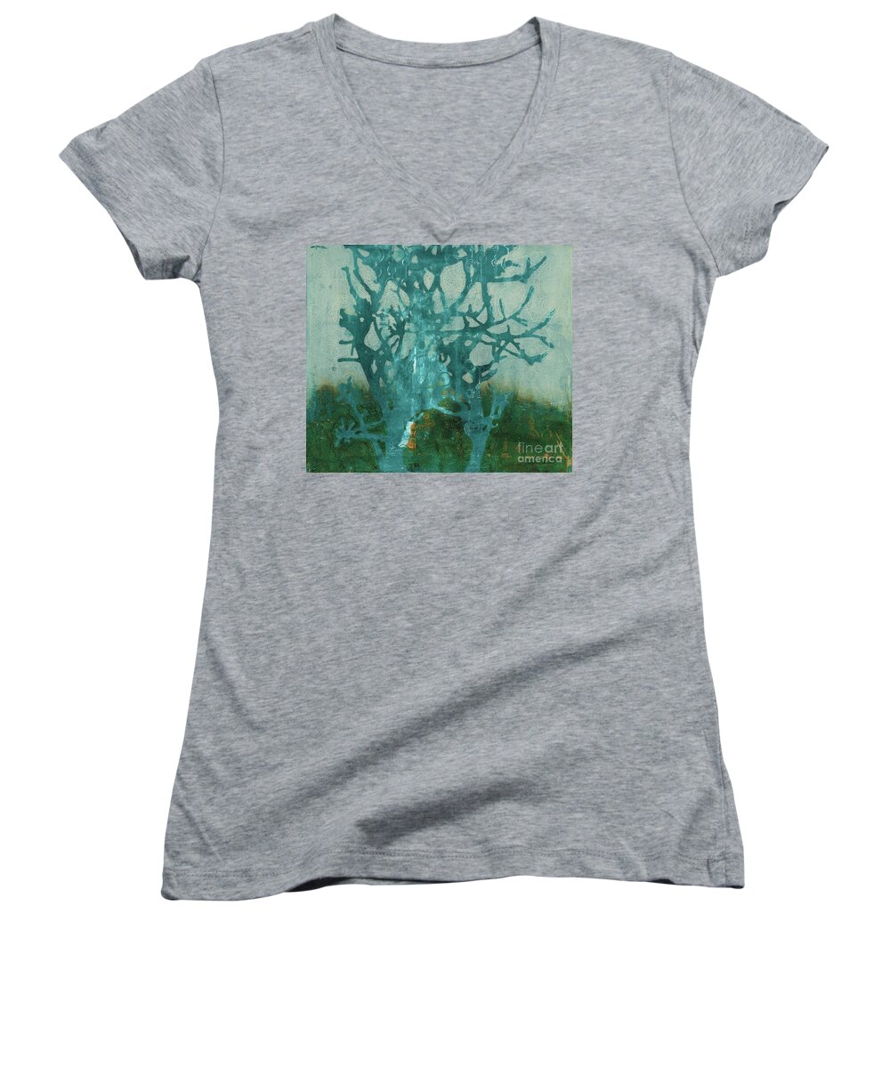 Abstract Women's V-Neck featuring the painting Ghost Tree by Laurel Englehardt
