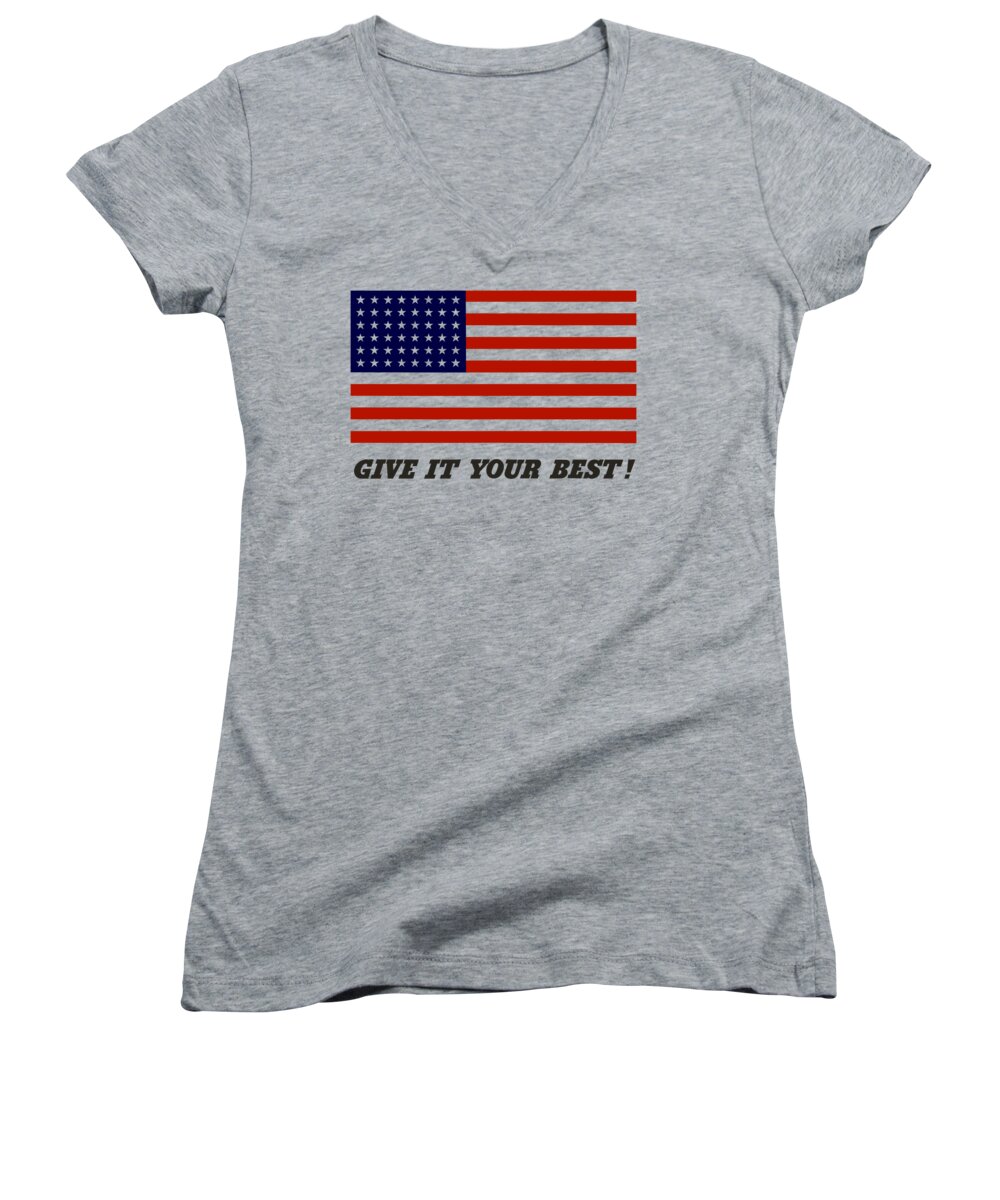 American Flag Women's V-Neck featuring the digital art Give It Your Best American Flag by War Is Hell Store