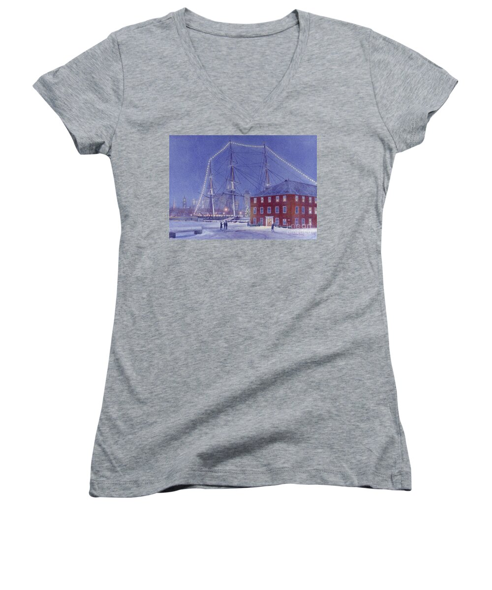 Uss Constitution Women's V-Neck featuring the painting Glory at Eventide by Candace Lovely