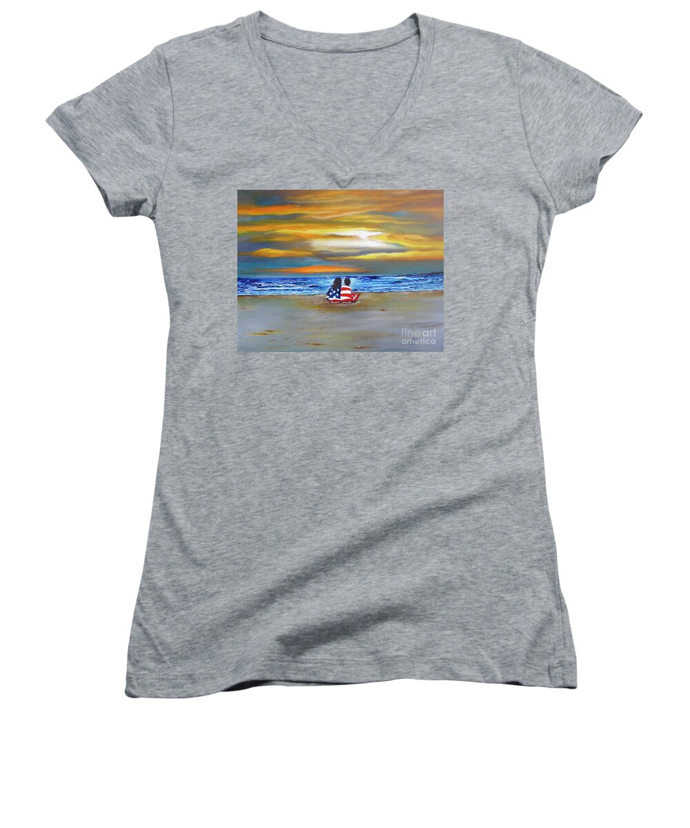 Ocean Women's V-Neck featuring the painting Glory by Barbara Hayes