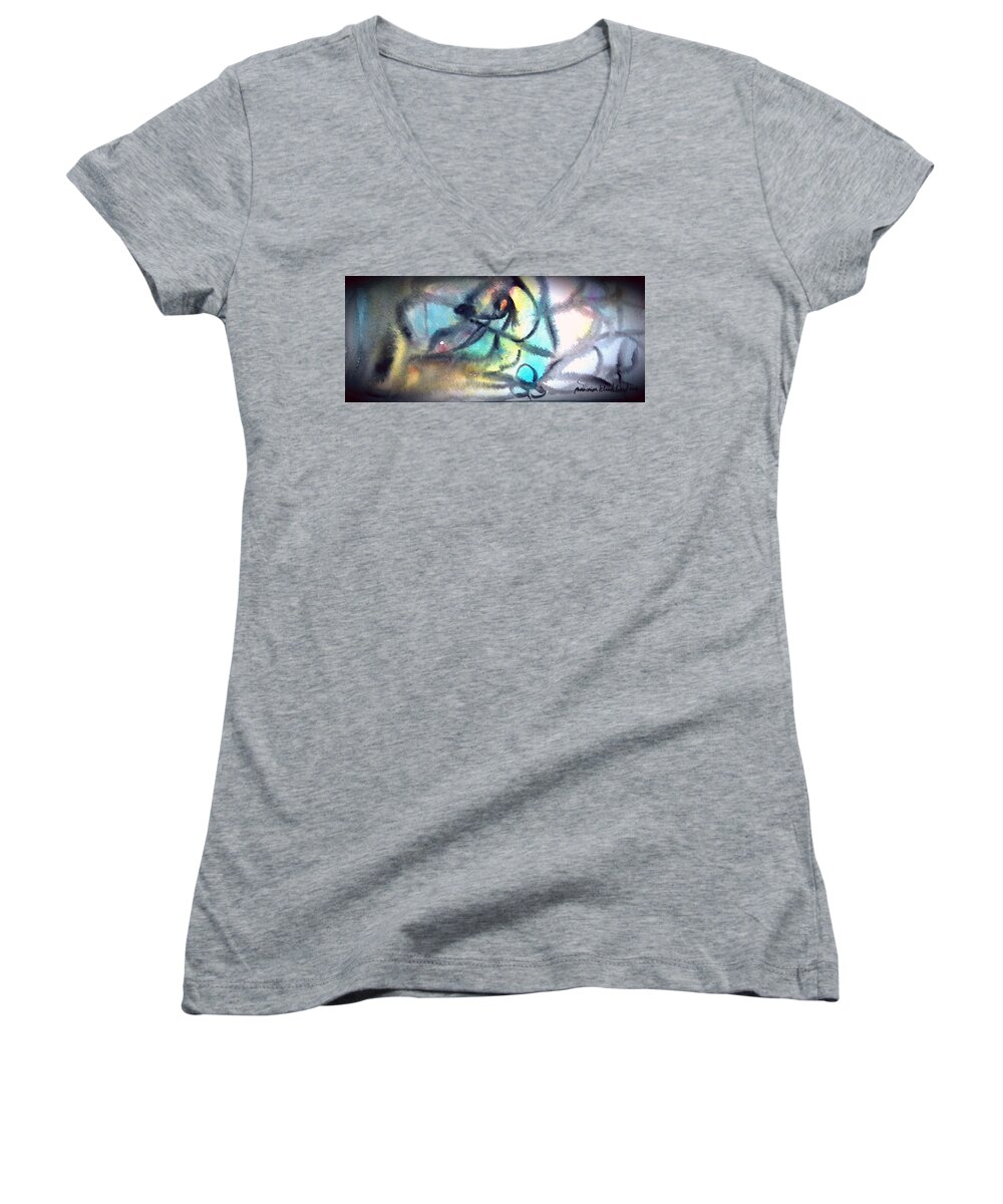  Women's V-Neck featuring the painting Go in front by Wanvisa Klawklean