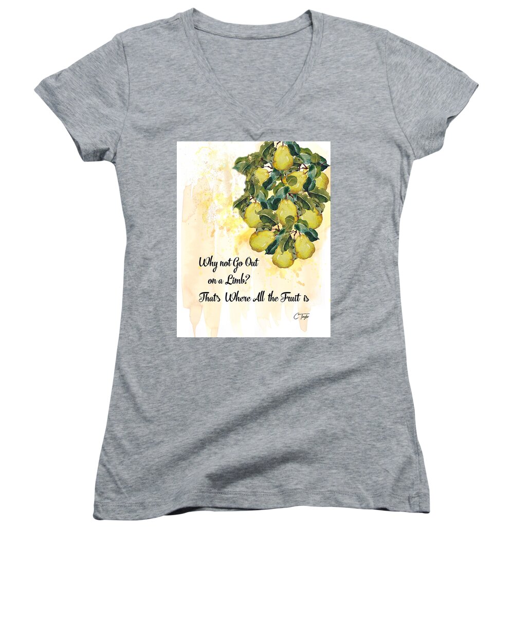 Fruit Women's V-Neck featuring the digital art Go Out on a Limb by Colleen Taylor