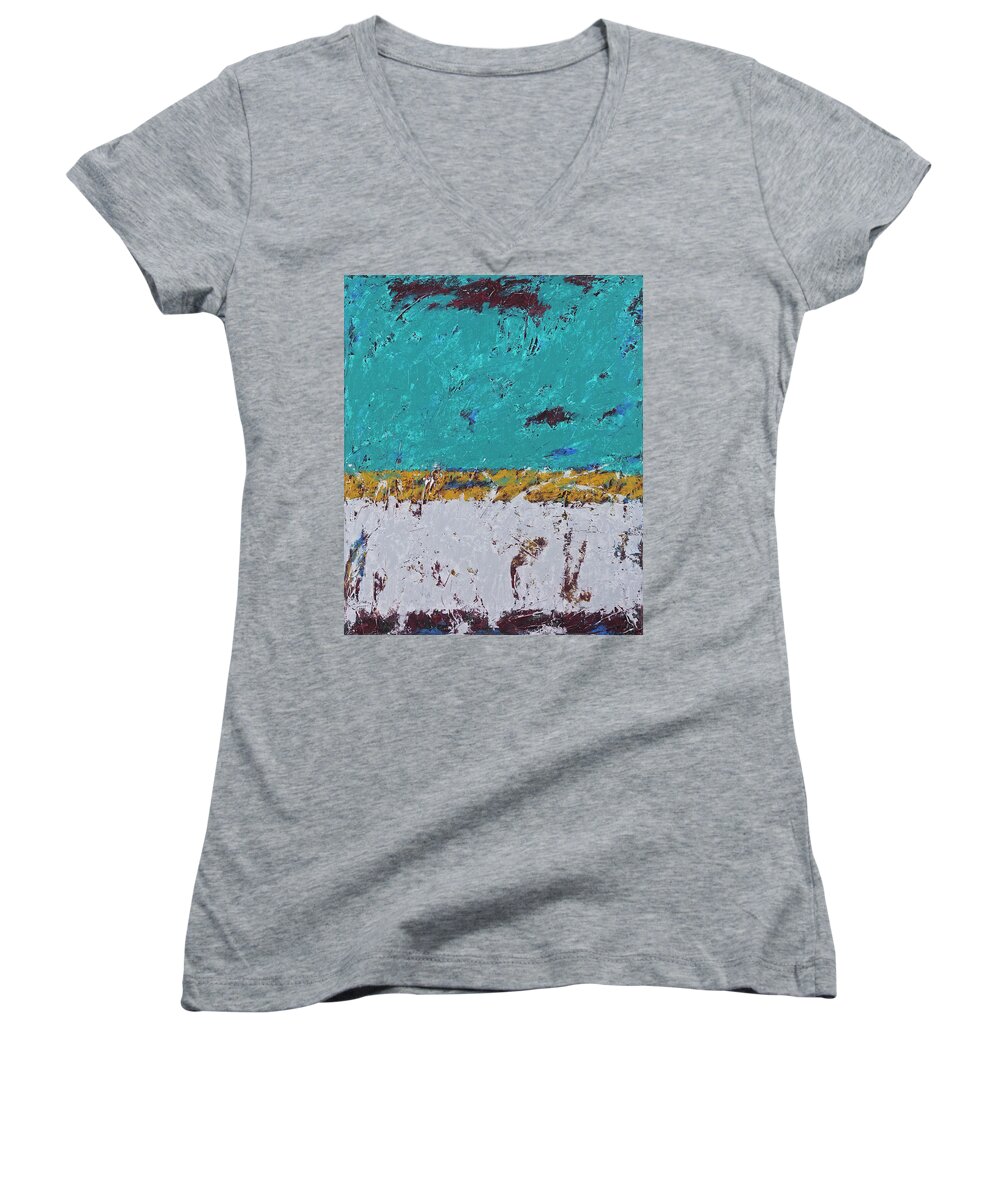 Original Women's V-Neck featuring the painting Going Back by Jim Benest