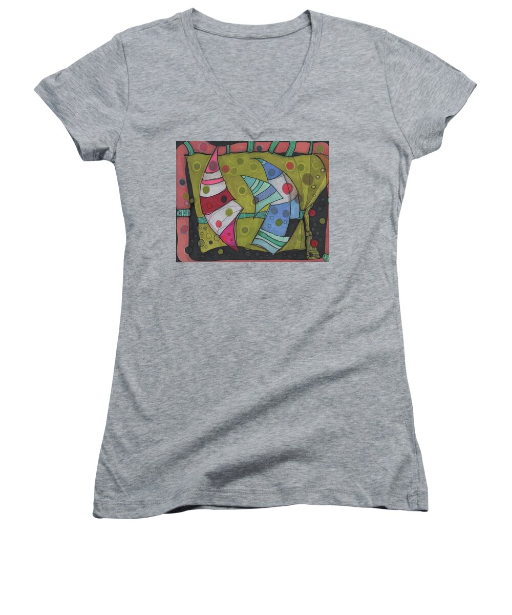 Abstract Women's V-Neck featuring the drawing Going In Circles by Sandra Church