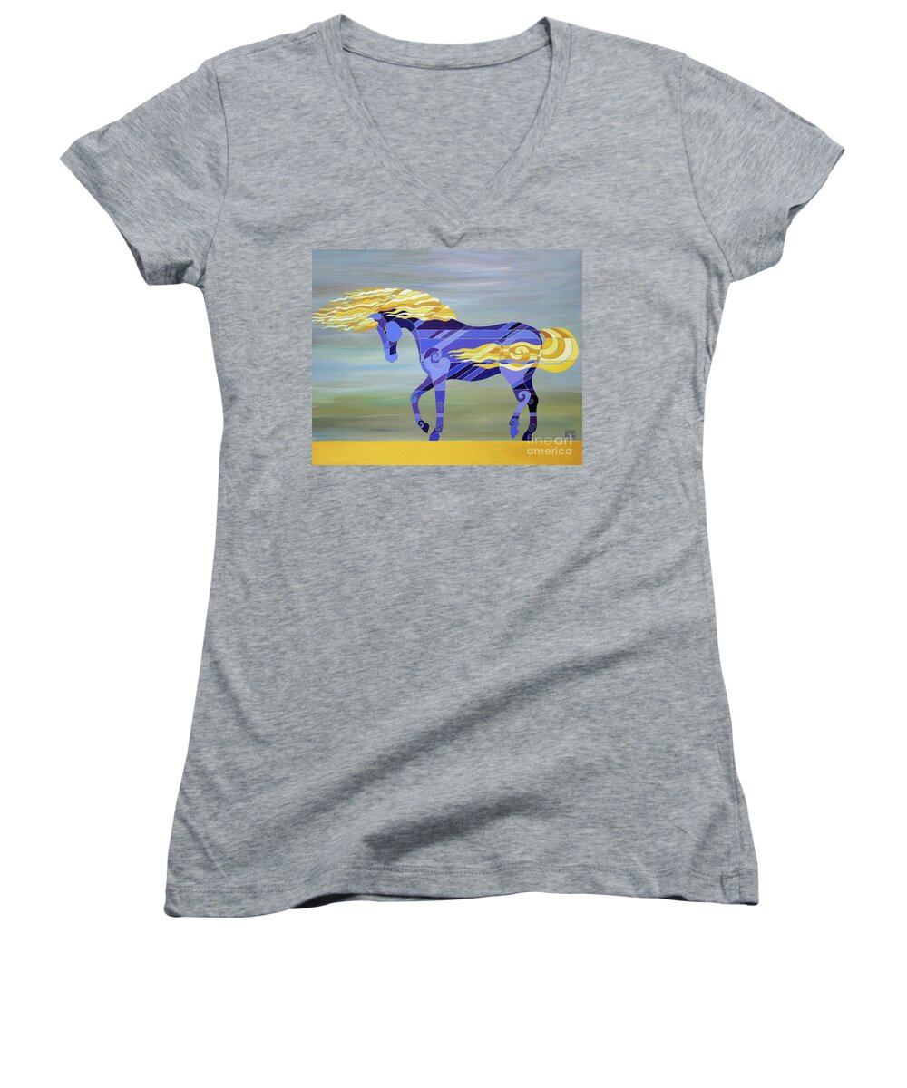 Horse Women's V-Neck featuring the painting Going with the Flow by Barbara Rush