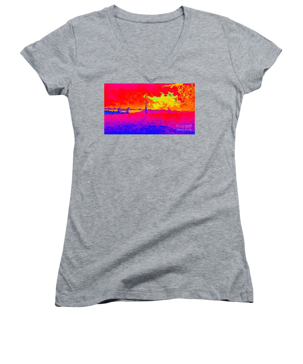 Featured Women's V-Neck featuring the photograph Golden Gate Mod Pop by Jenny Revitz Soper