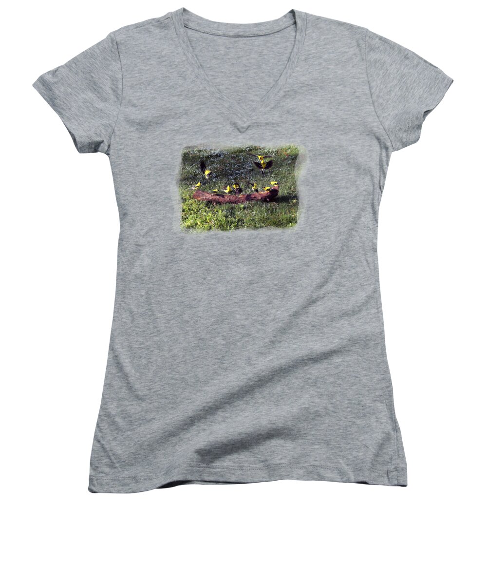 Canary Women's V-Neck featuring the photograph Goldfinch Convention by Nick Kloepping