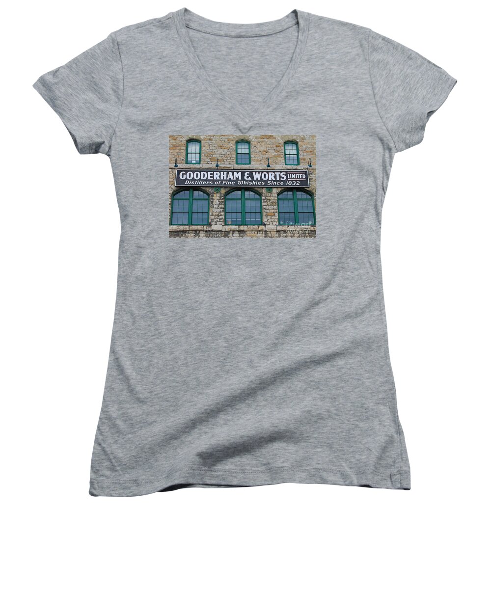 Landmarks Women's V-Neck featuring the photograph Gooderham And Worts Distillery by Nina Silver