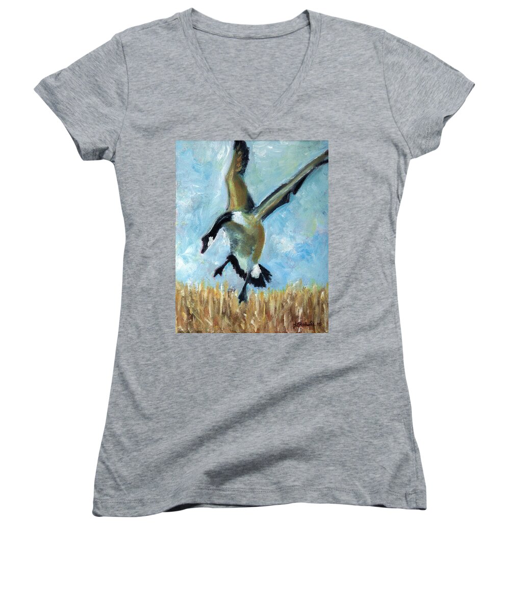 Goose Women's V-Neck featuring the painting Goose by Jason Reinhardt