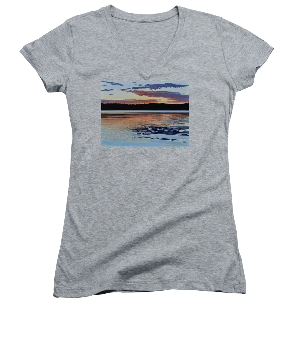 Lakes Women's V-Neck featuring the painting Graham Lake by Kenneth M Kirsch