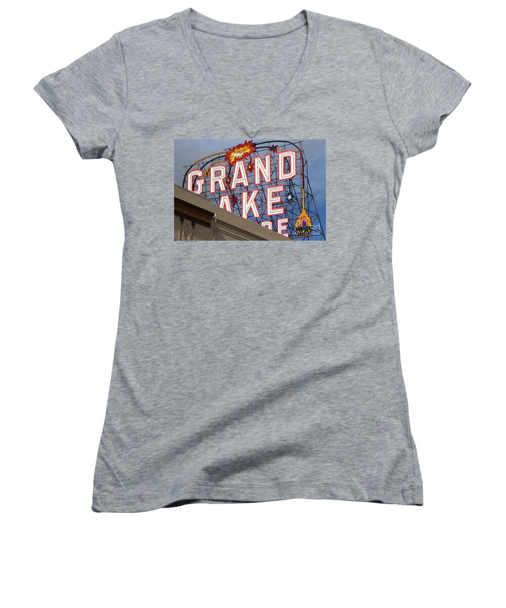 Theater Women's V-Neck featuring the photograph Grand Lake Theatre . Oakland California . 7D13495 by Wingsdomain Art and Photography