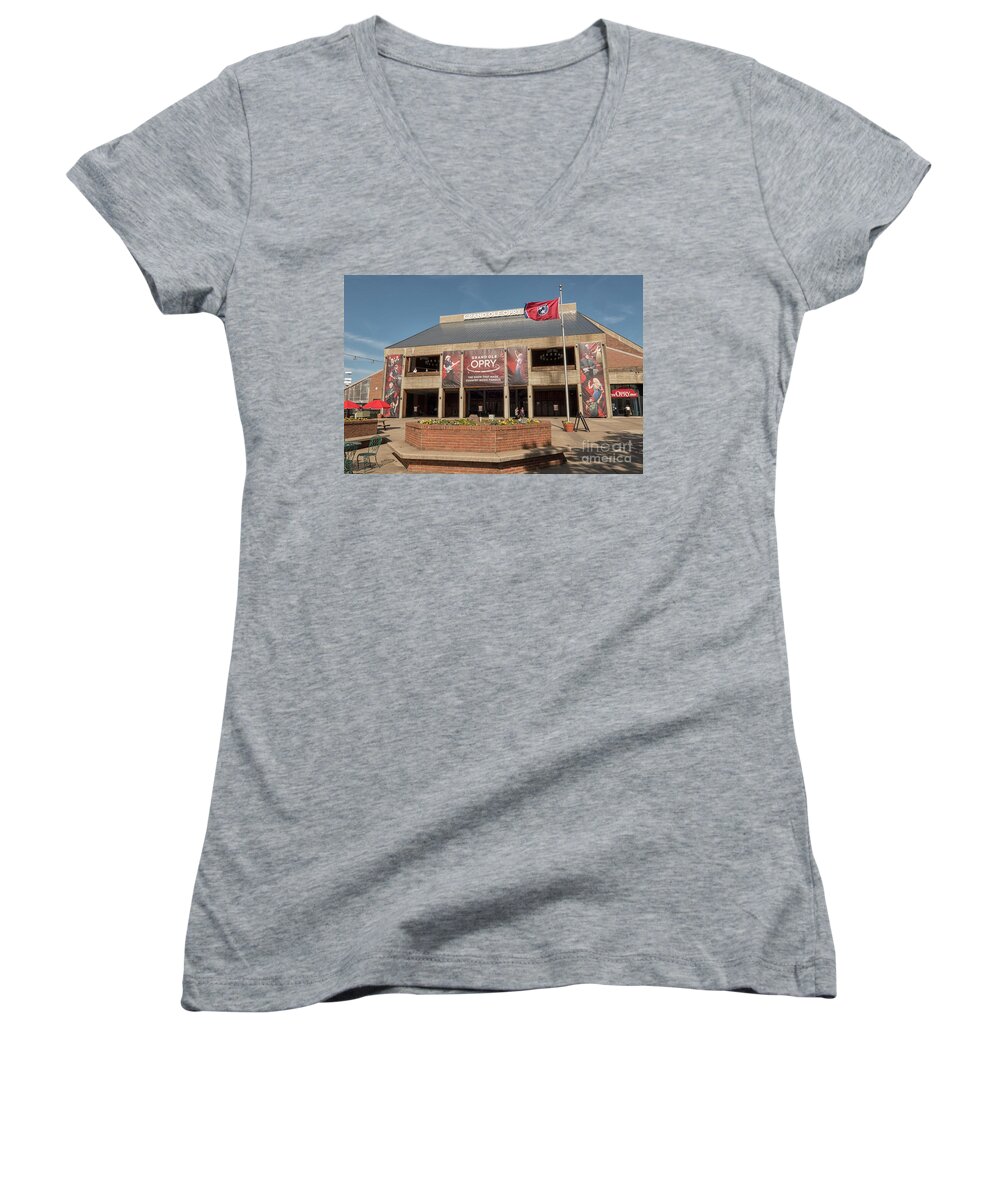 Attraction Women's V-Neck featuring the photograph Grand Ole Opry front view by Patricia Hofmeester