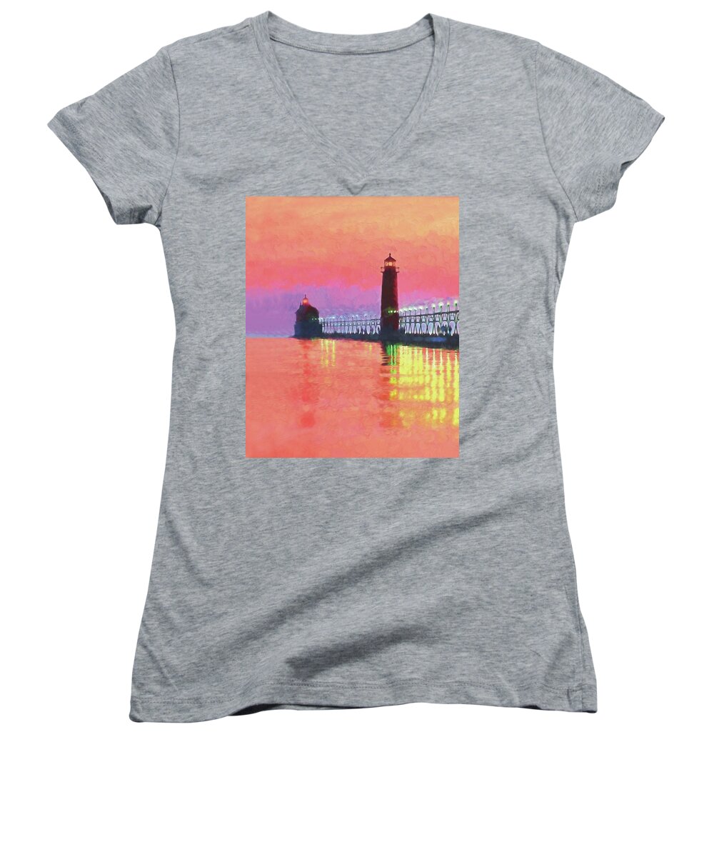 Michigan Women's V-Neck featuring the photograph Great Lakes Light by Dennis Cox