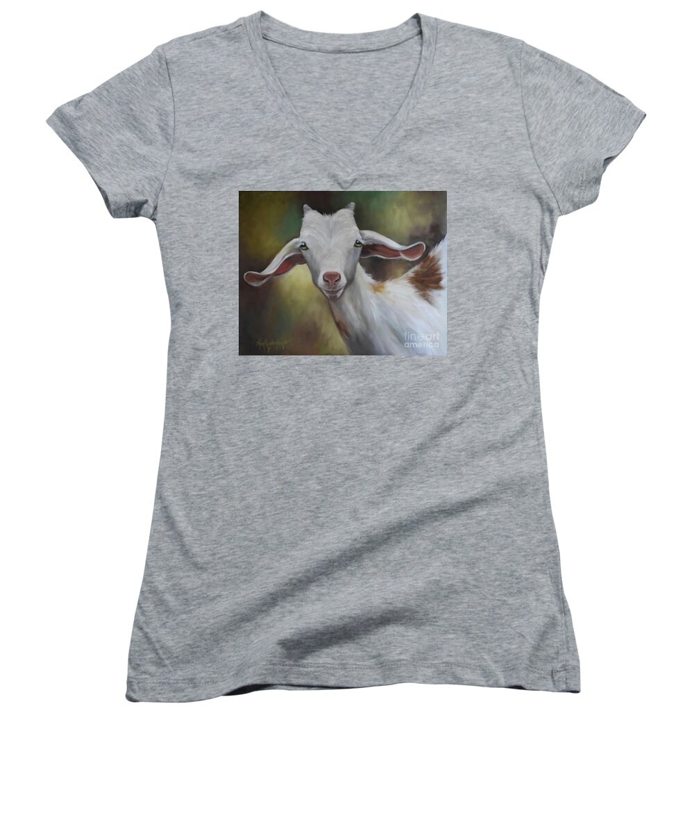 Goat Painting Women's V-Neck featuring the painting Groady The Goat by Cheri Wollenberg