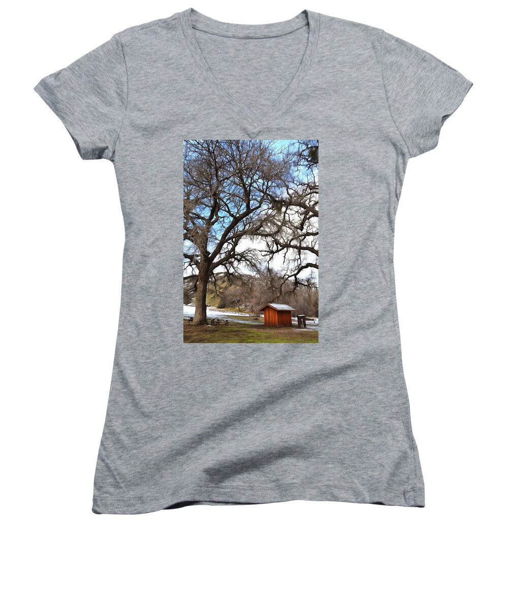 Fort Tejon Women's V-Neck featuring the photograph Guard Shack at Fort Tejon Lebec California by Floyd Snyder