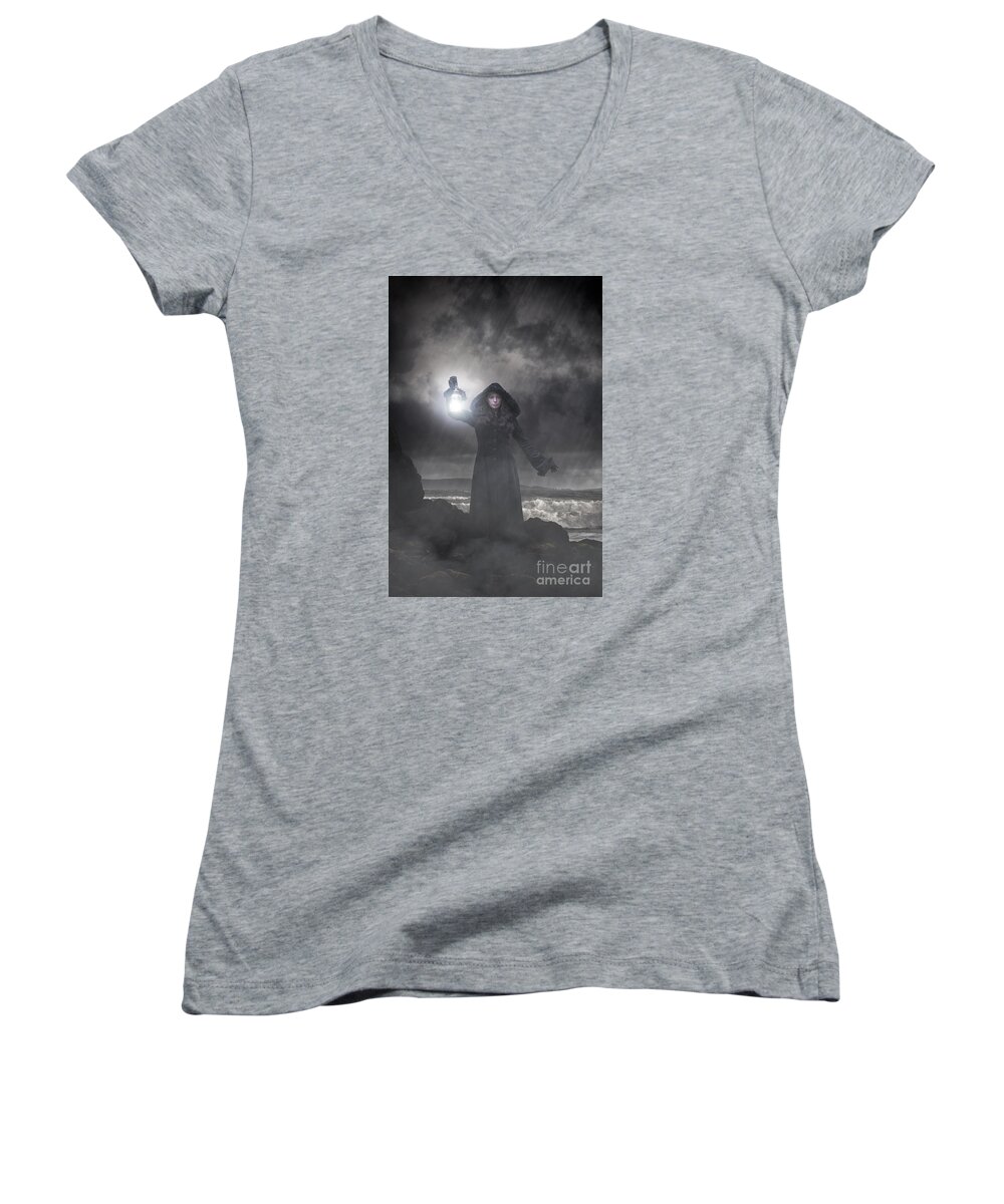 Woman Women's V-Neck featuring the photograph Guiding light by Clayton Bastiani