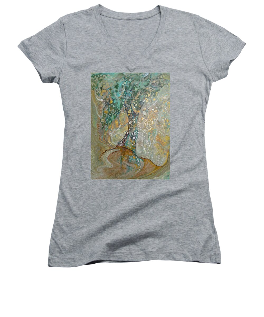 Tree Women's V-Neck featuring the painting Gustav's Tree by Pat Purdy