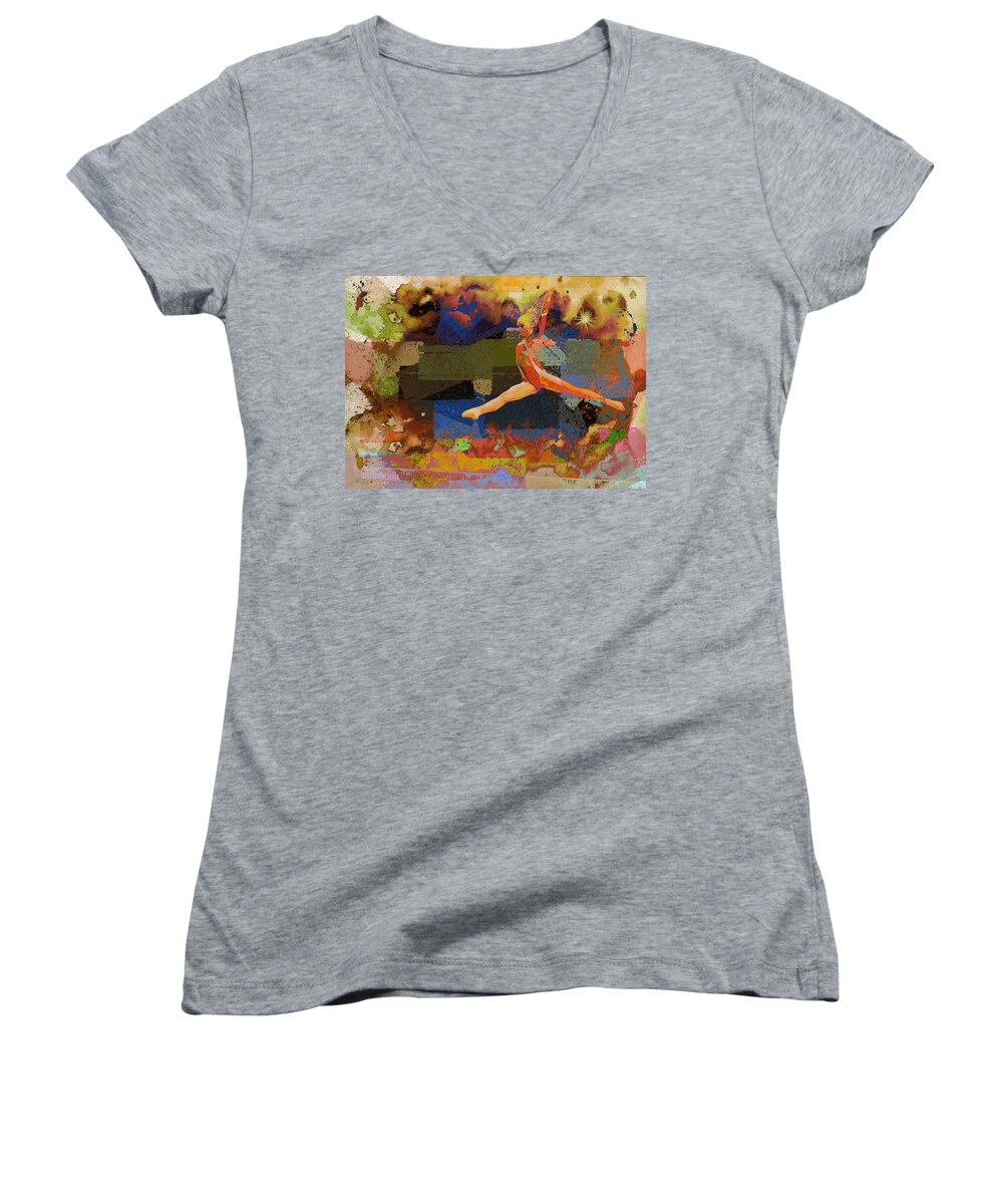 Athlete Women's V-Neck featuring the photograph Gymnast Girl by Jean Francois Gil
