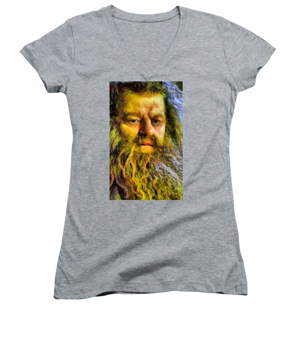 Hagrid Women's V-Neck featuring the digital art Hagrid by Caito Junqueira