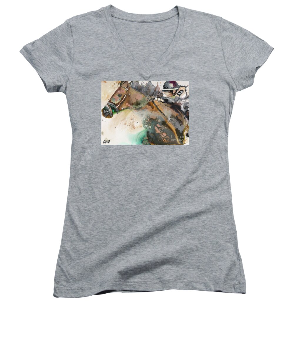 Horse Women's V-Neck featuring the painting Hair Raiser by Kasha Ritter