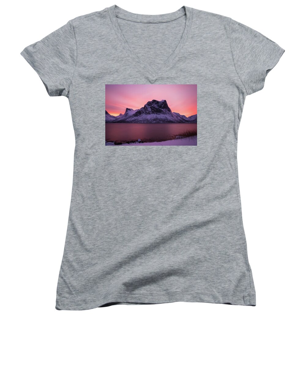 Norway Women's V-Neck featuring the photograph Halo in Pink by Alex Lapidus