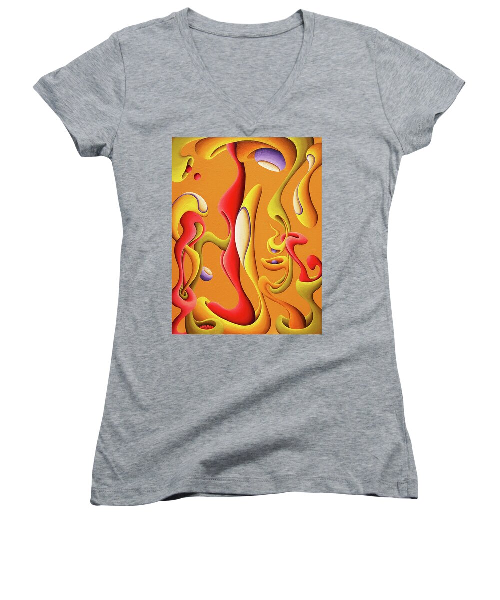 Yellow Women's V-Neck featuring the painting Happosition Harmony by Amy Ferrari