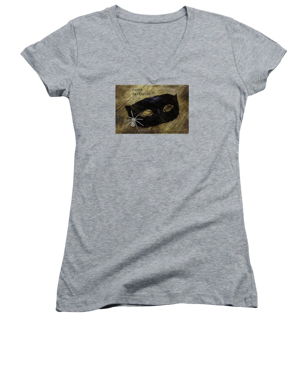 Mask Women's V-Neck featuring the photograph Happy Halloween by Patrice Zinck