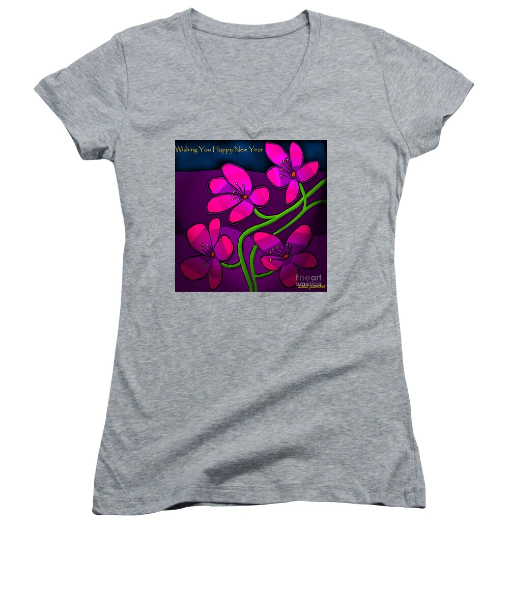Flowers Greeting Card Women's V-Neck featuring the digital art Happy New Year by Latha Gokuldas Panicker