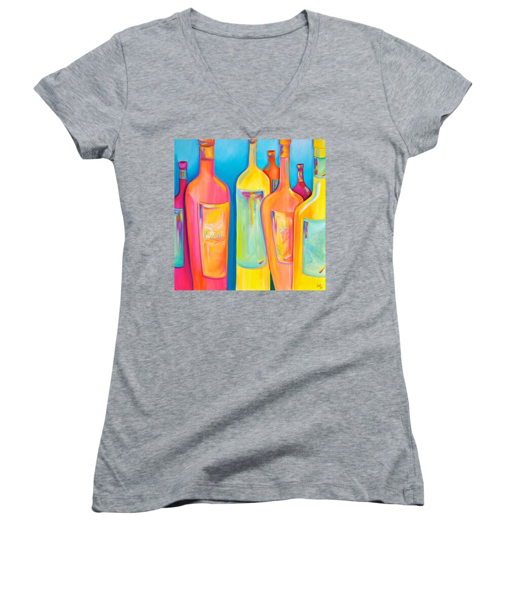 Happy Shiny Hour Women's V-Neck featuring the painting Happy Shiny Hour by Debi Starr
