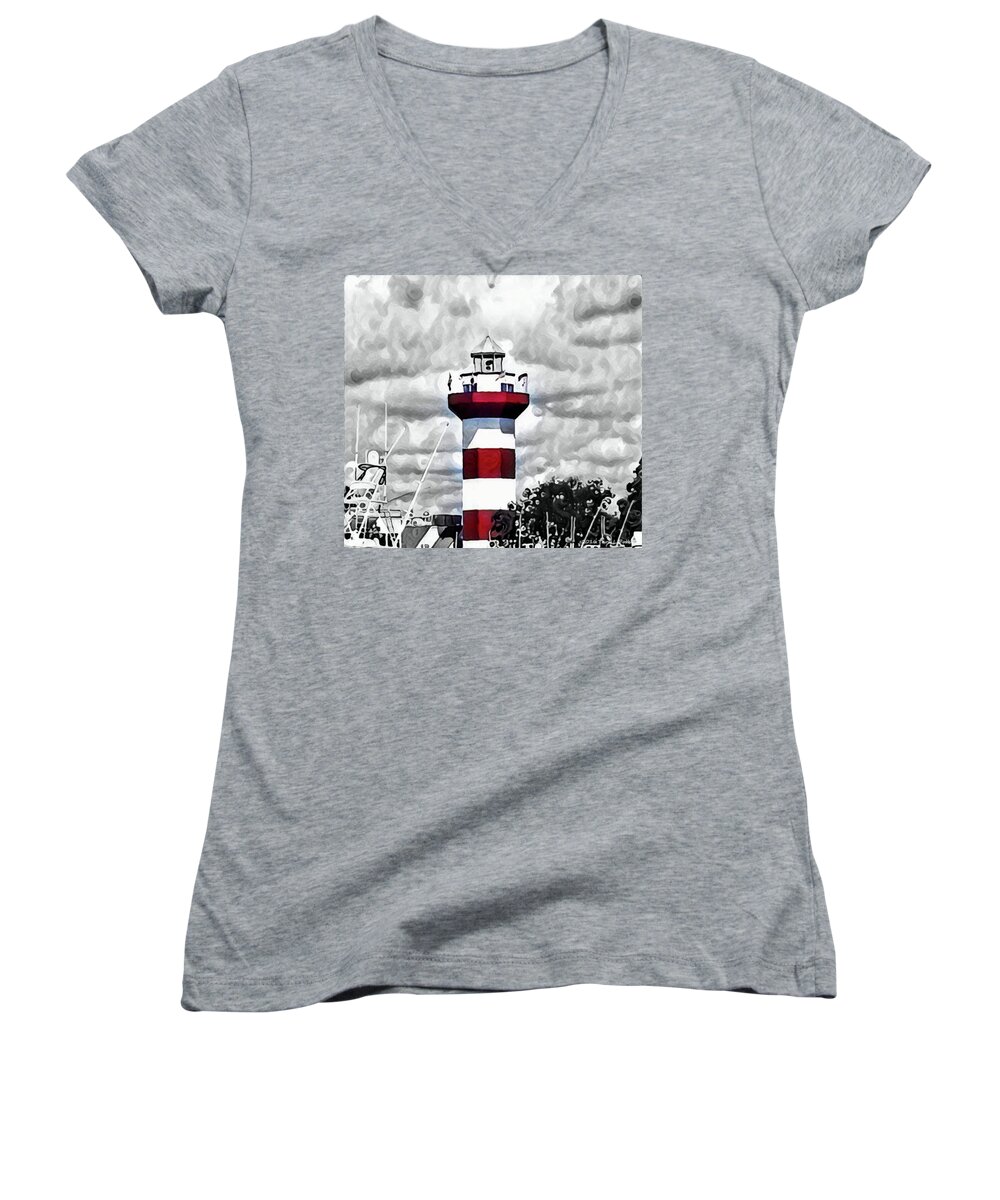 Lighthouse Women's V-Neck featuring the photograph Harbour Town Lighthouse by Tara Potts