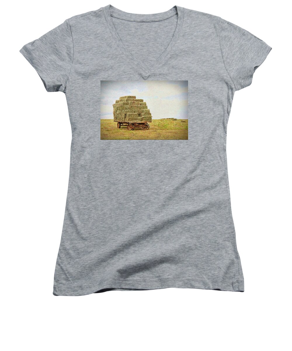 Hay Women's V-Neck featuring the photograph Hard Work by Pete Rems