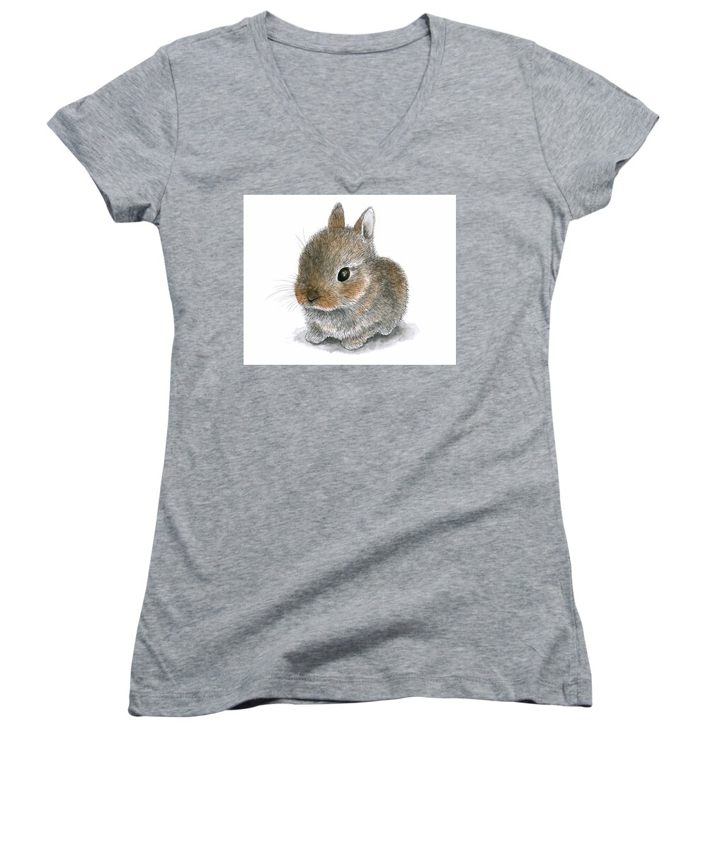 Hare Women's V-Neck featuring the painting Hare 61 by Lucie Dumas