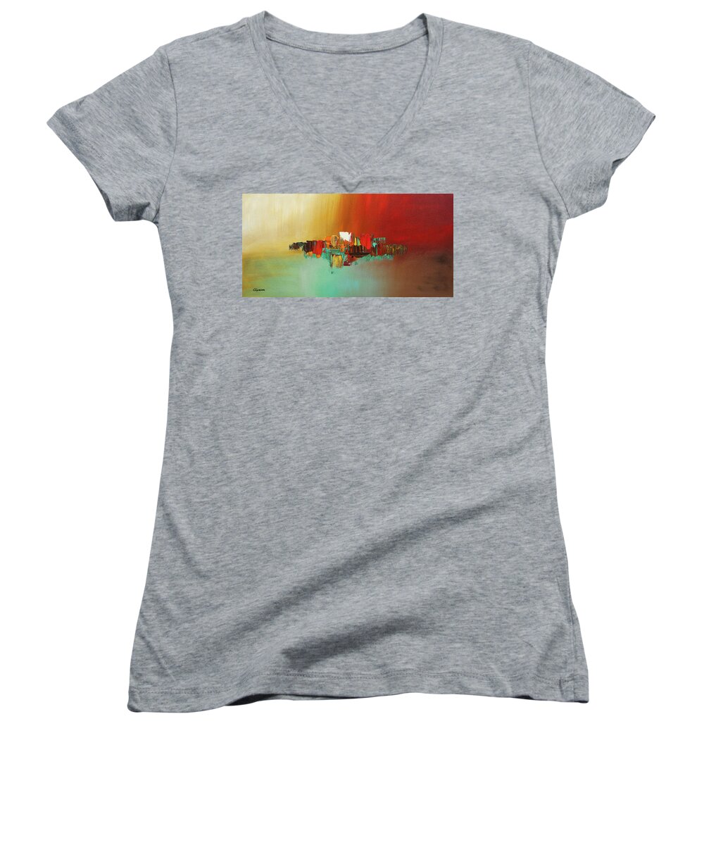 Abstract Art Women's V-Neck featuring the painting Hashtag Happy - Abstract Art by Carmen Guedez