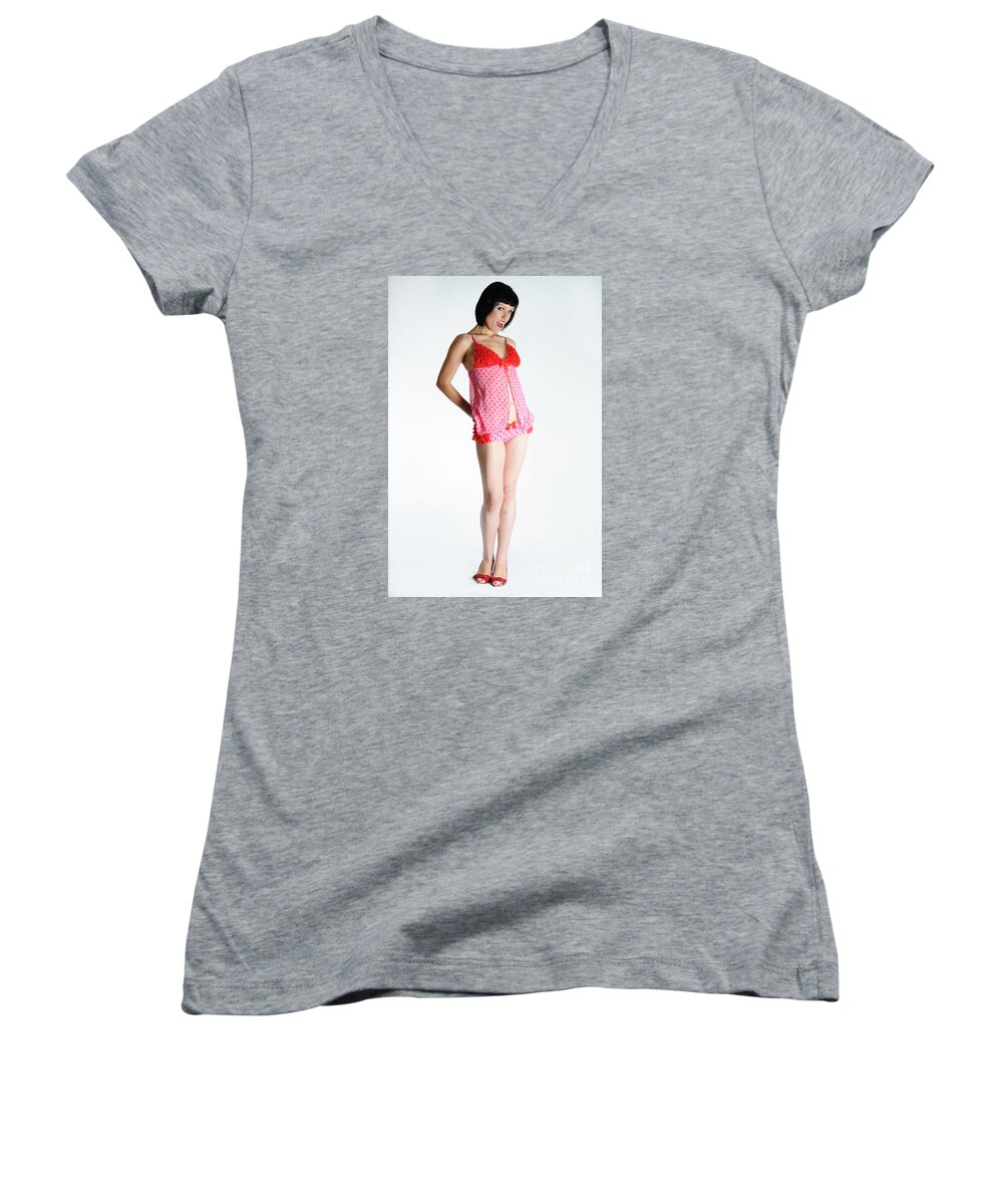 Pink Women's V-Neck featuring the photograph Hay what did I do? by Robert WK Clark