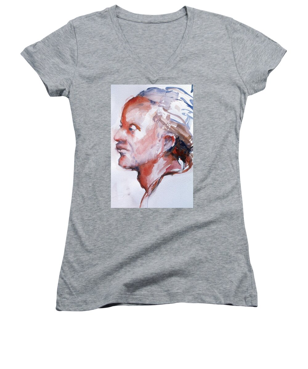 Headshot Women's V-Neck featuring the painting Head Study 5 by Barbara Pease